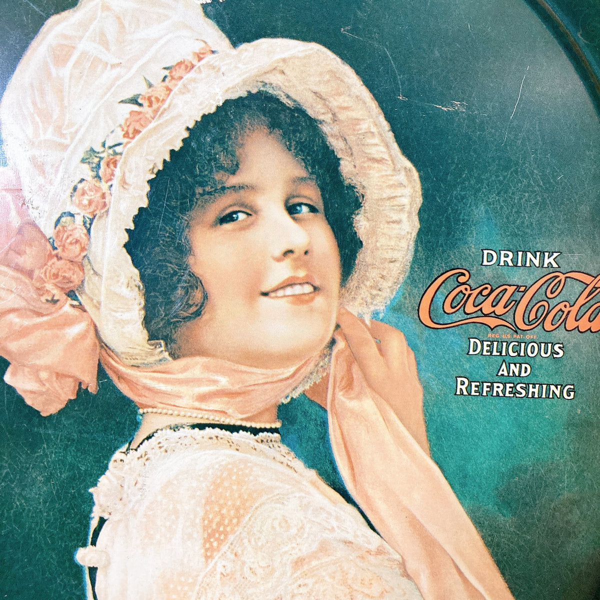 Coca Cola ≫70'sヴィンテージ*Coca-Colaコカコーラ*古いトレイ33.7cm*1910'sリプロ トレーお盆*ビンテージ*キッチン バット*アメリカン アンティーク