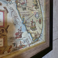 ポスター　額装【Florida Power &amp; Light Company（フロリダ電力）】　1967年　Vacation Treasure Map for Florida Explorers　地図　ポスター　額装