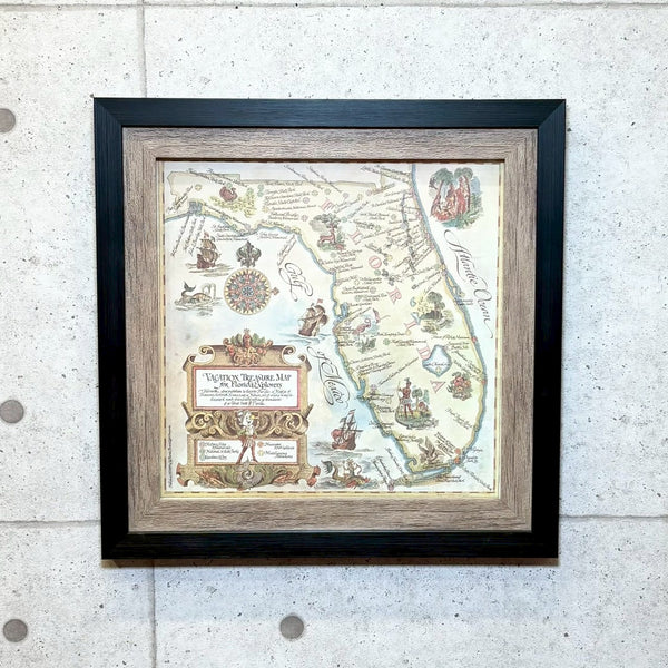 ポスター　額装【Florida Power &amp; Light Company（フロリダ電力）】　1967年　Vacation Treasure Map for Florida Explorers　地図　ポスター　額装