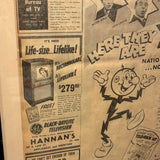 額装ヴィンテージ新聞　【 Minneapolis Morning Tribune(ミネアポリス・モーニング・トリビューン)】　1950年発行　ヴィンテージポスター