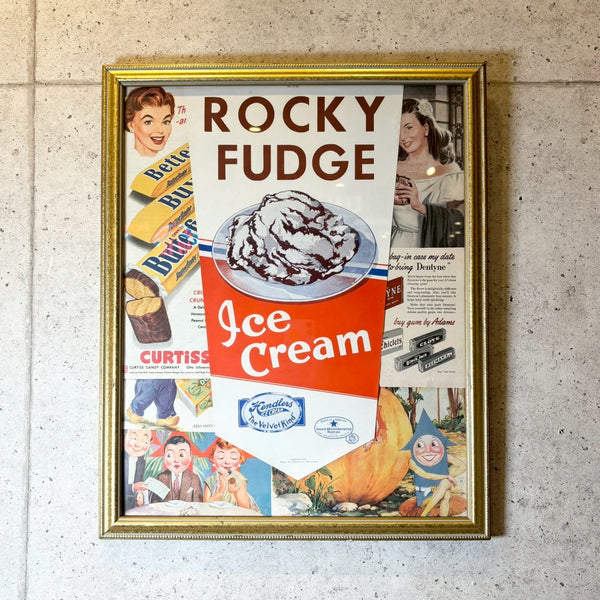 ポスター額装【Rocky Fudge (ロッキー・ファッジ)】アイスクリーム アート 額装 ゴールドフレーム ヴィンテージ