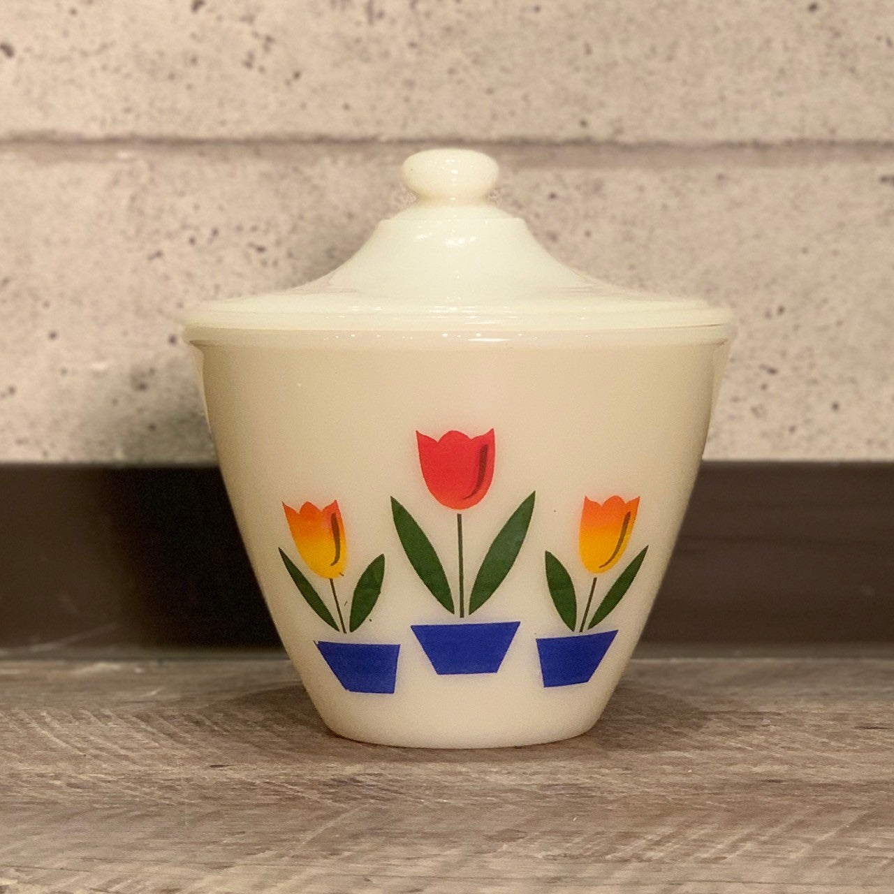 ファイヤーキング Fire King チューリップ柄 グリースジャー アイボリー Fire King ファイヤーキング チューリップ グリースジャー アイボリー