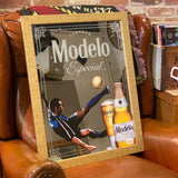 CERVEZA MODELO Especial Soccer パブミラー　ヴィンテージミラー 額縁 ゴールドカラー ビンテージ壁掛け