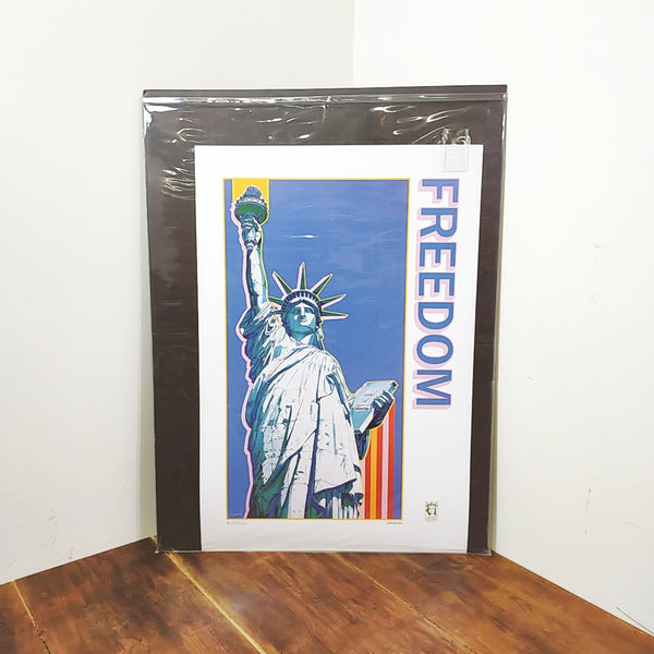 品番0592-6　ヒロ・ヤマガタ　1990　FREEDOM　 自由の女神　ブルー　ニューヨーク　アート ポスター　ヴィンテージ　千葉店