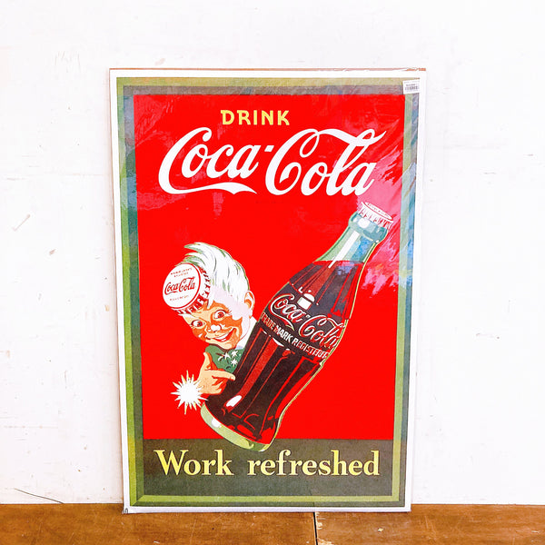 品番0108　ポスター　Coca-Cola　コカ・コーラ　Work refreshed　1996年　壁飾り　インテリア　ヴィンテージ　千葉店