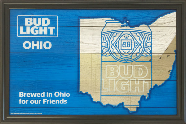 品番0306　パブミラー　BUD LIGHT　Brewed in Ohio　バドライト オハイオ　壁掛　ディスプレイ　千葉店